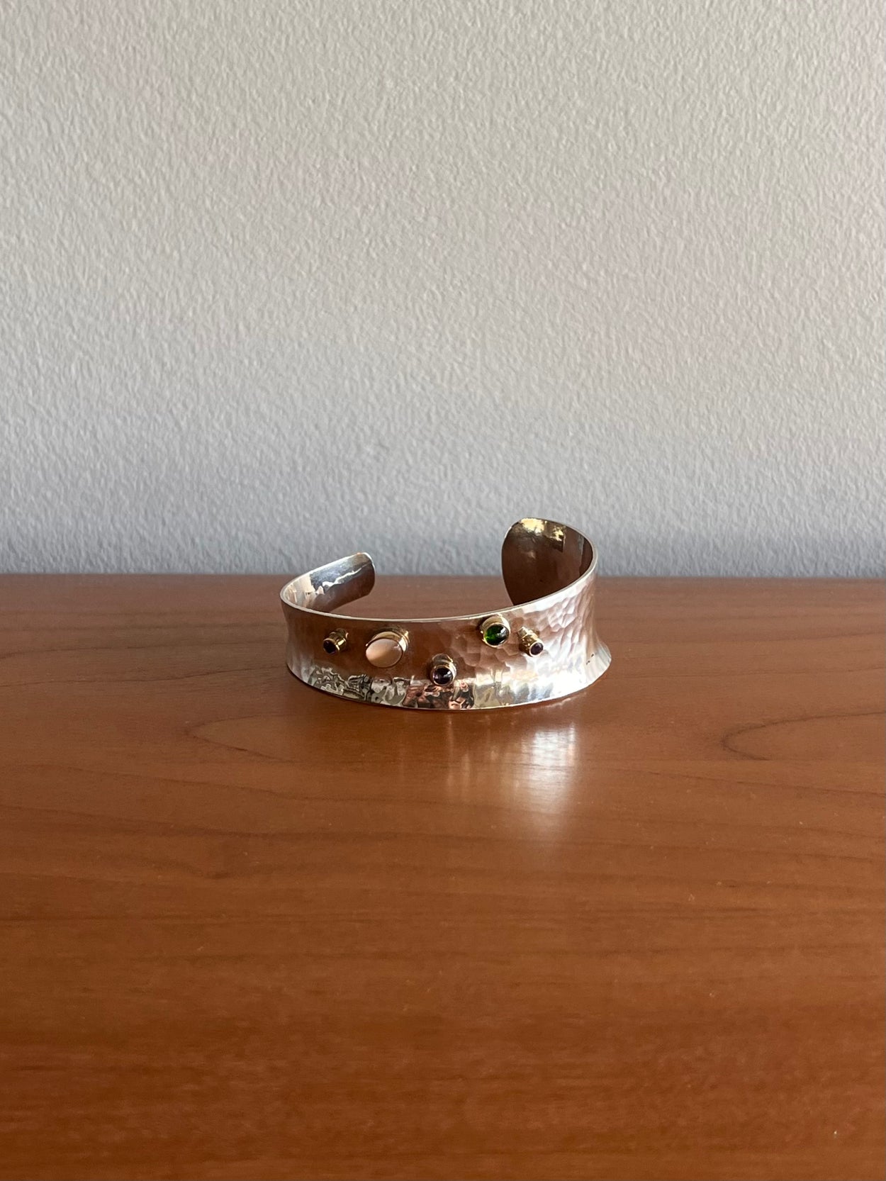 Multi Stone Hammered Cuff Bracelet