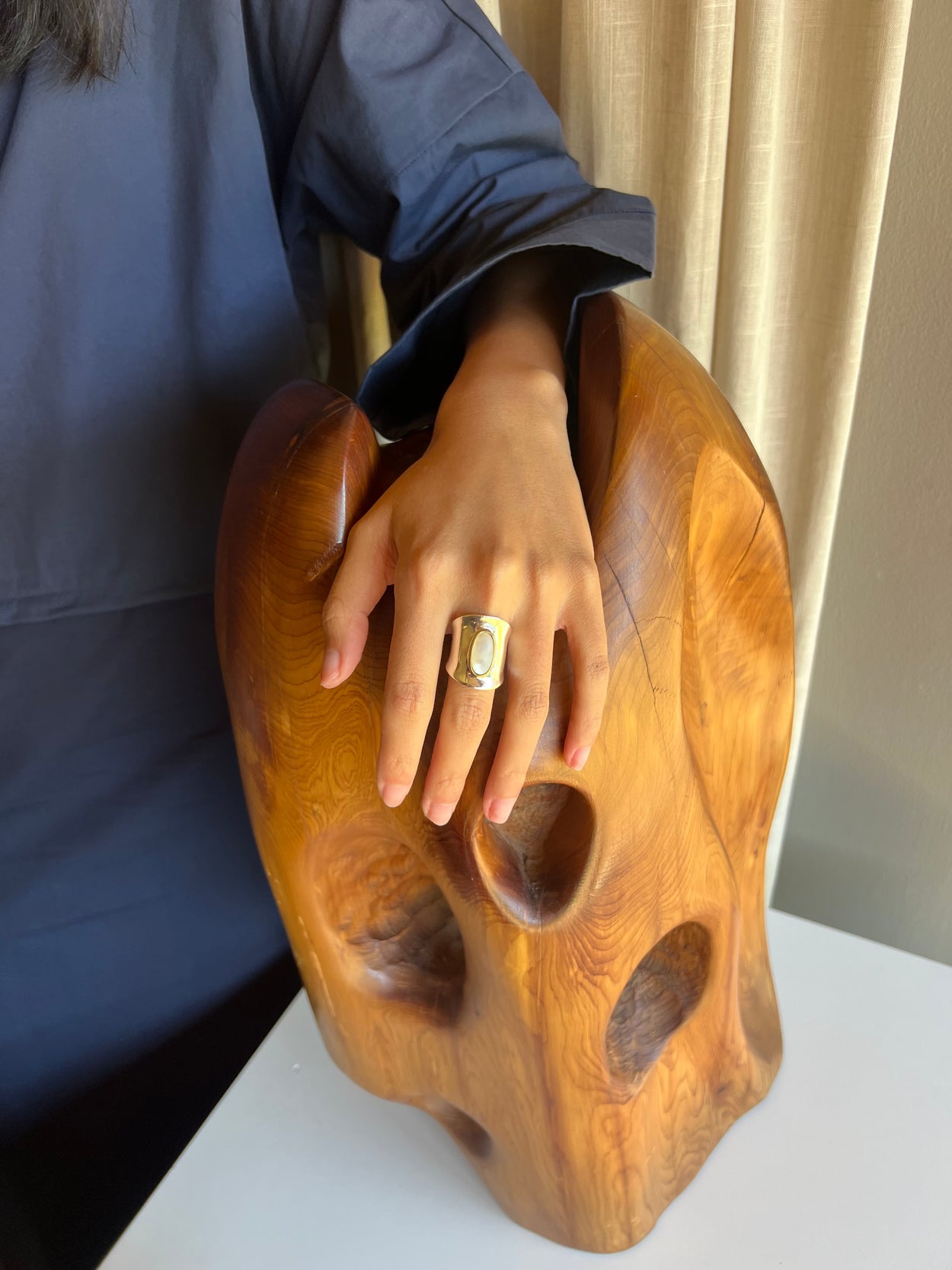 Two-Tone Oval Mother of Pearl Ring