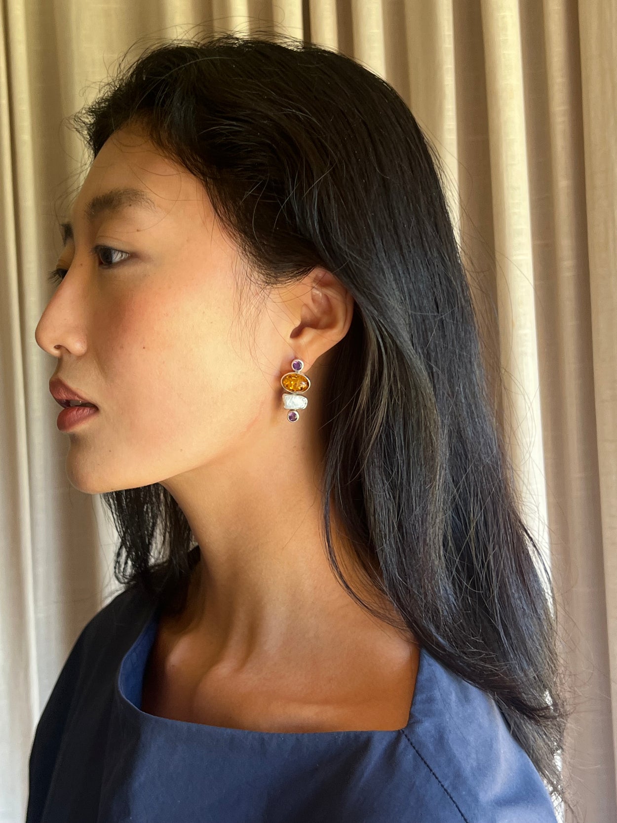 Amethyst Amber Pearl Earrings