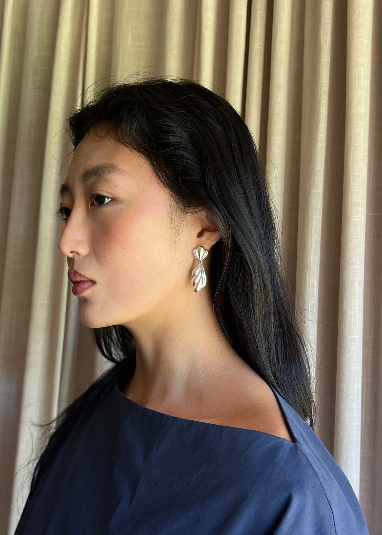 Sculptural Ribbed Drop Earrings