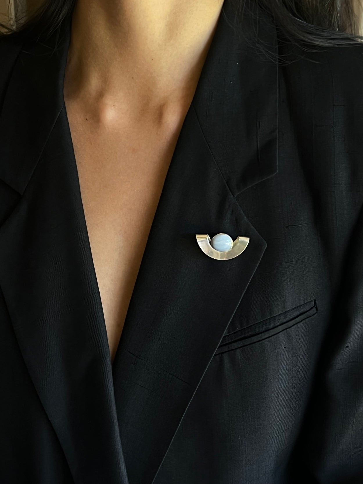 Modernist Lace Agate Brooch