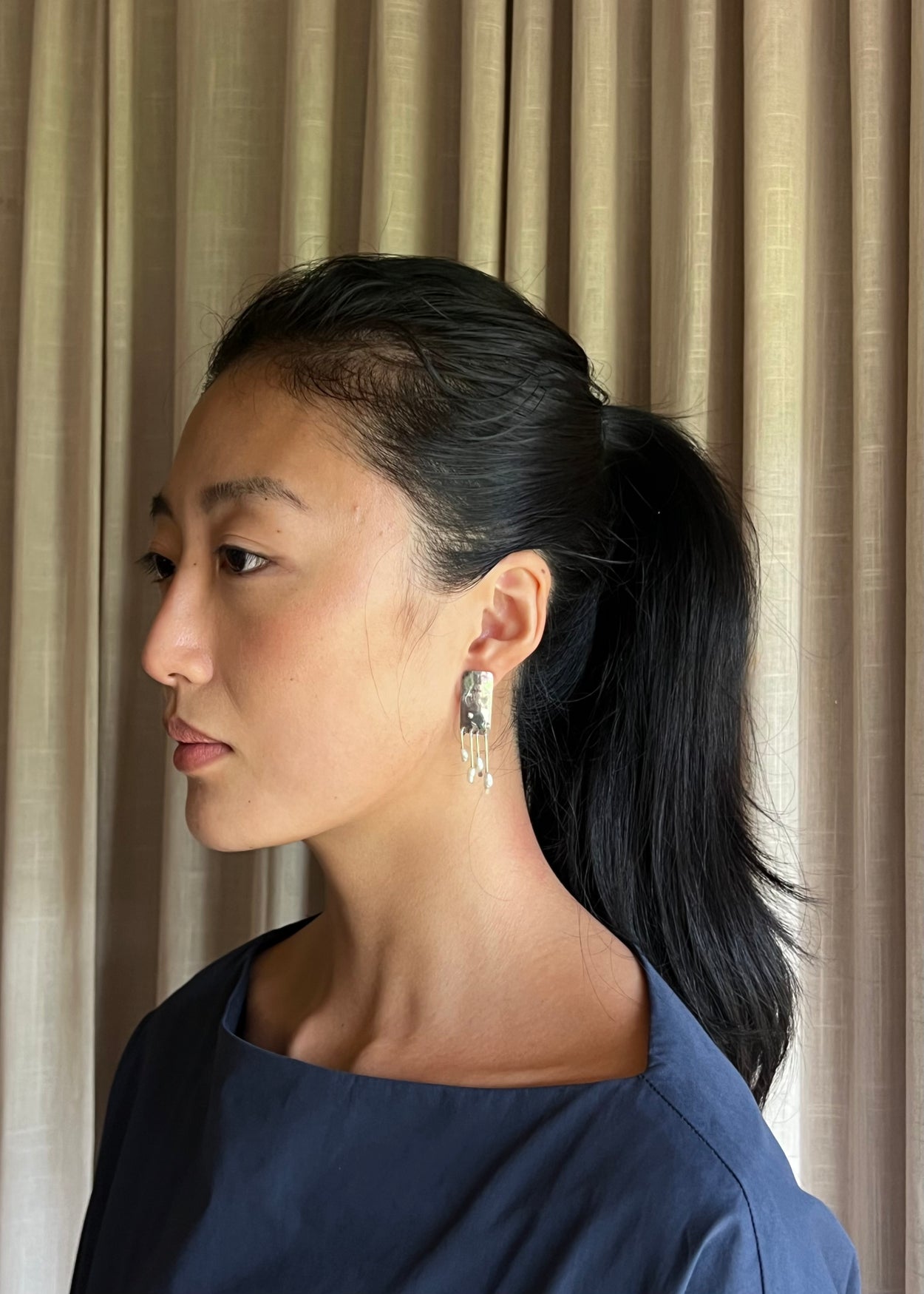 Rectangular Pearl Fringe Earrings