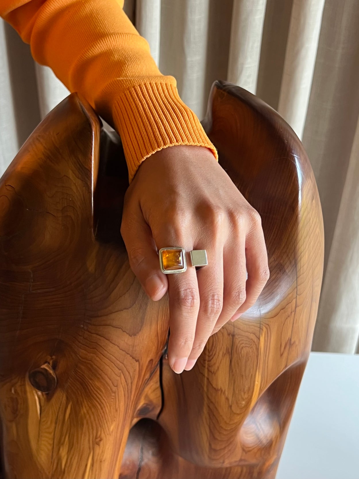 Asymmetrical Amber Ring