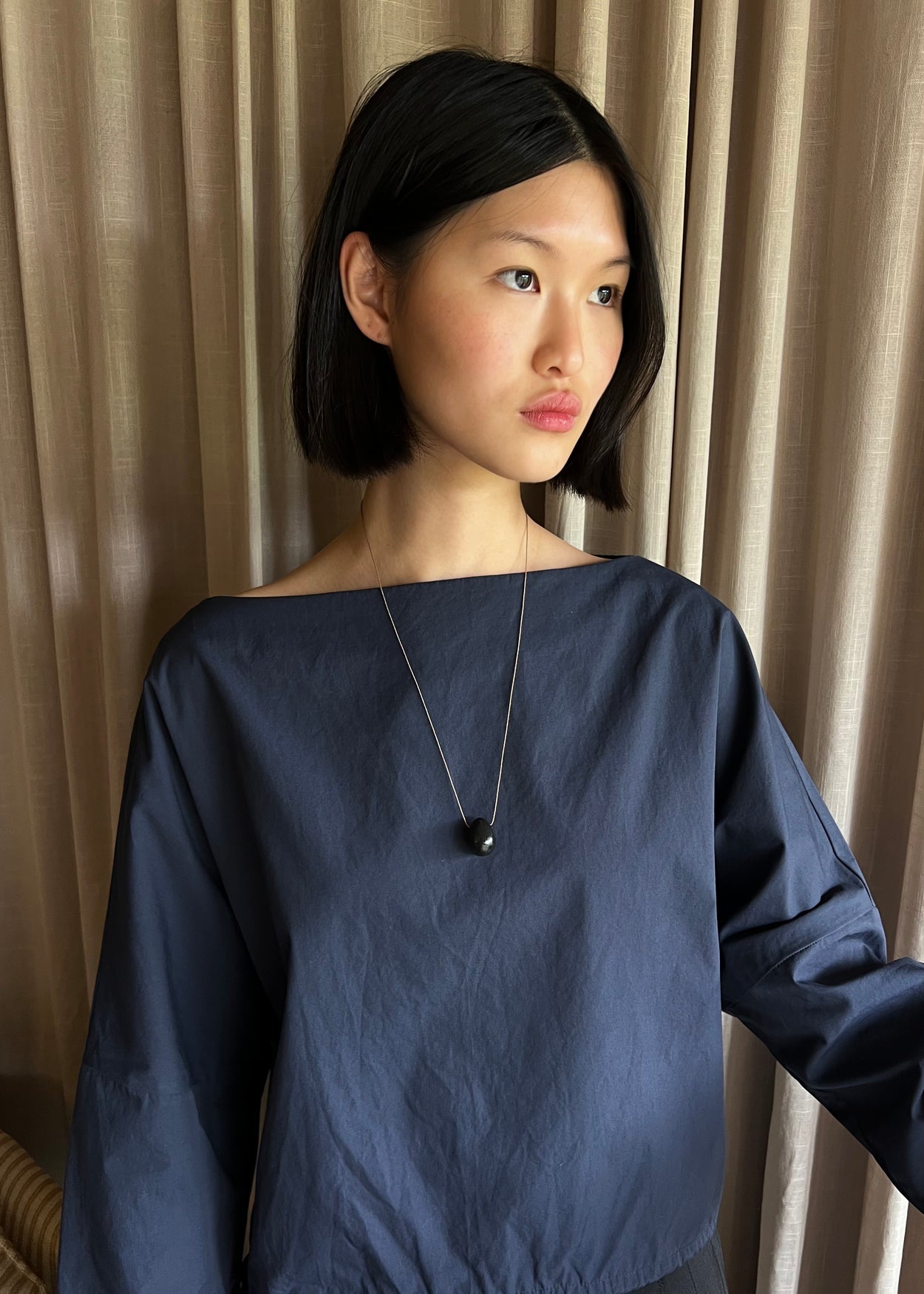 Black Egg Necklace on Silk Cord