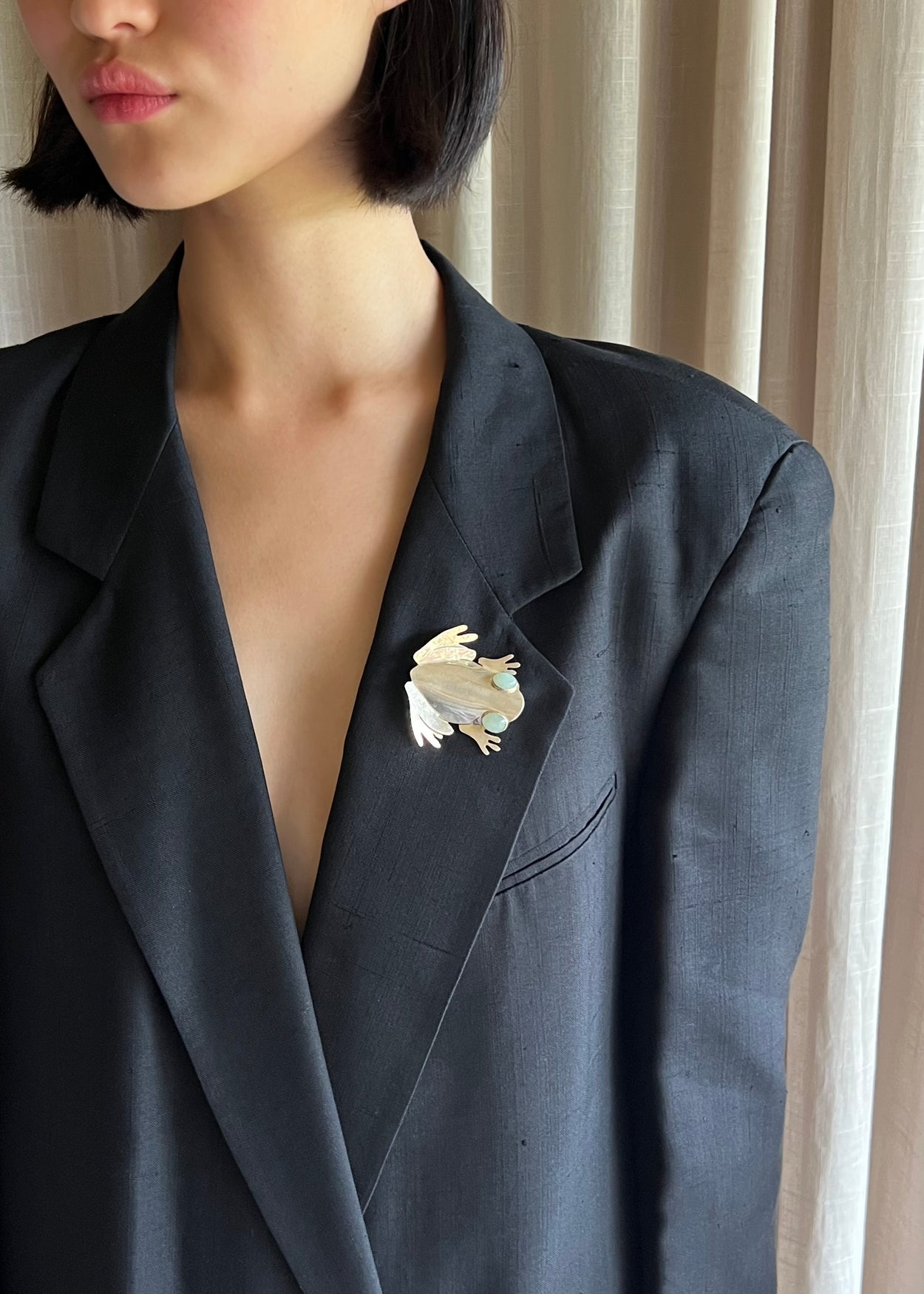Aventurine Frog Brooch