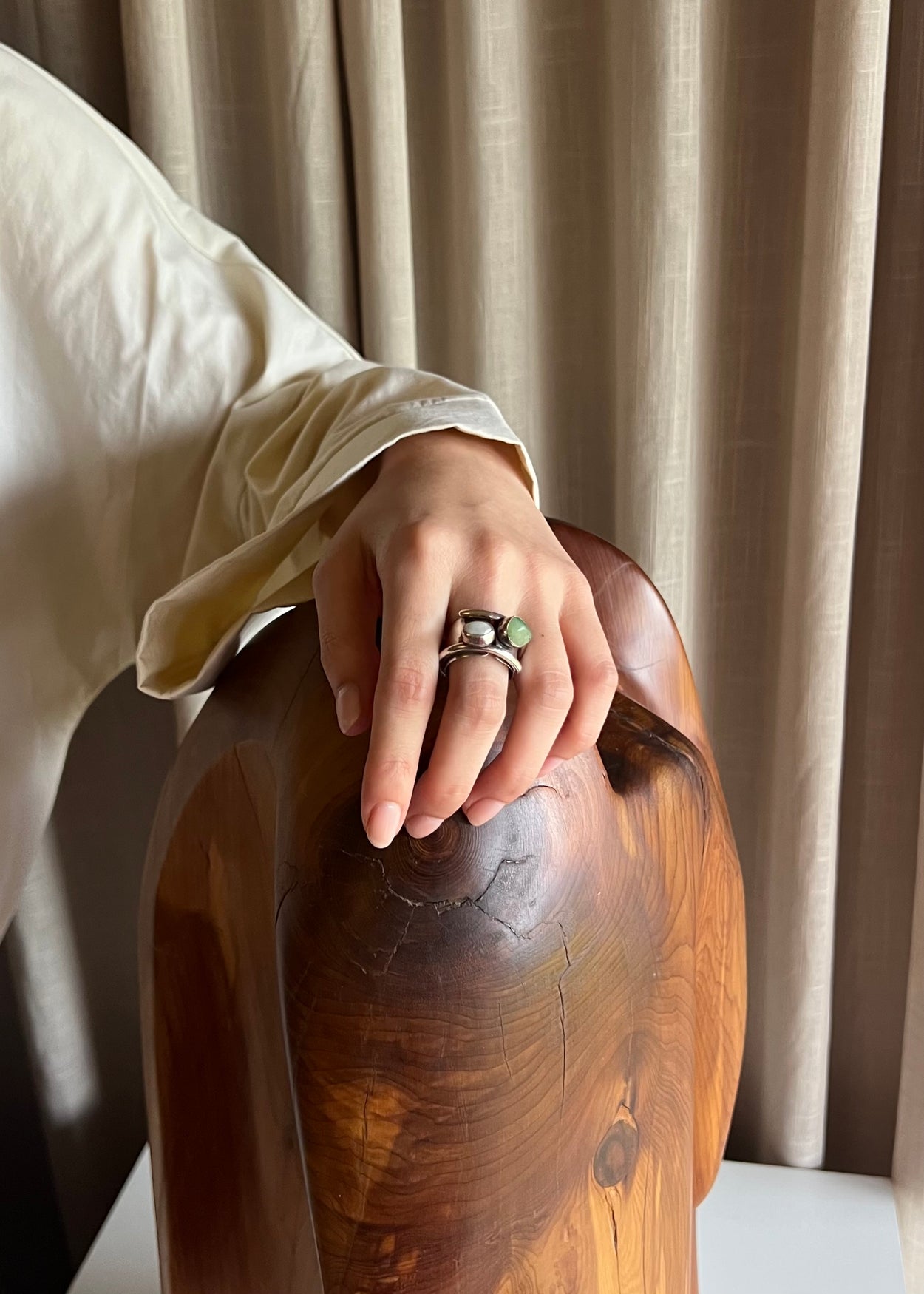 Pearl Prehnite Ring