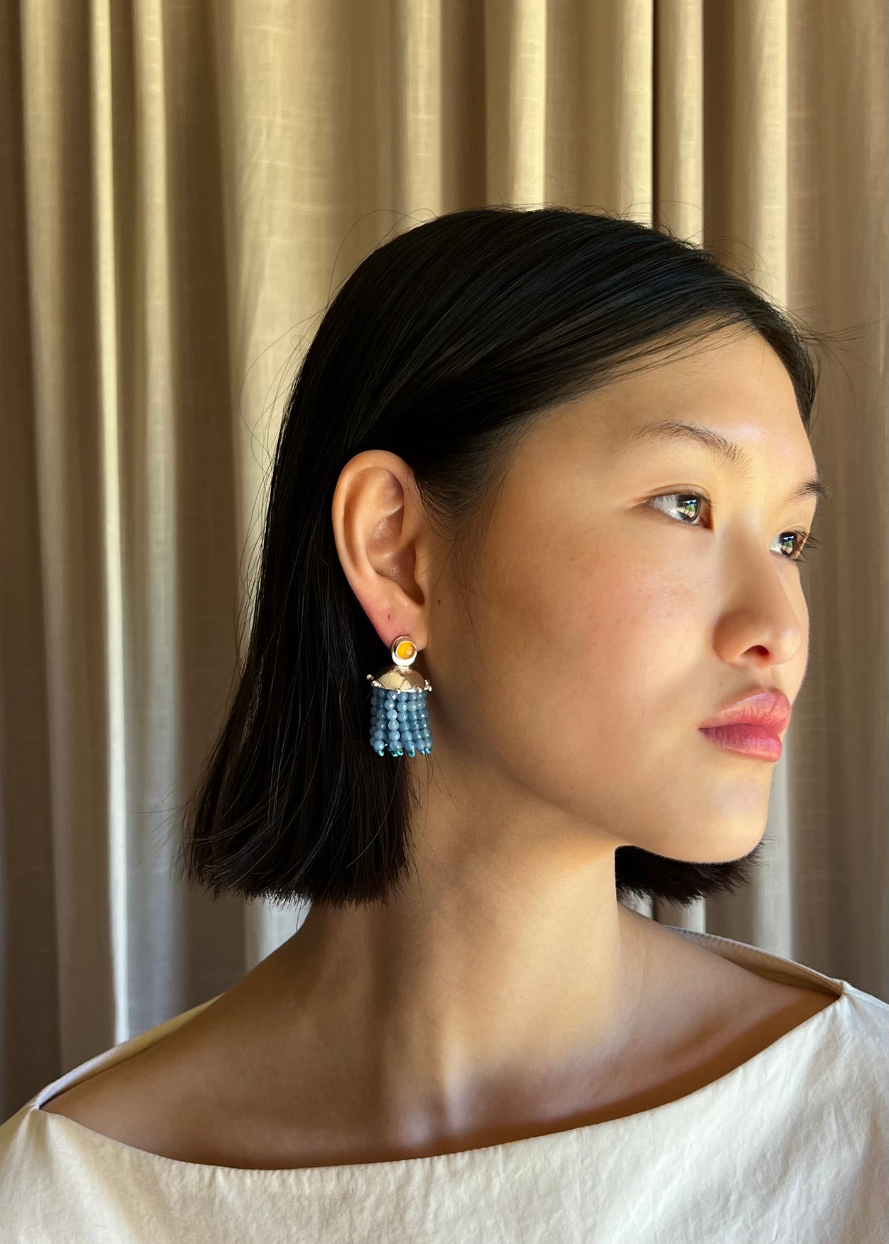 Blue Agate and Red Onyx Cupola Earrings