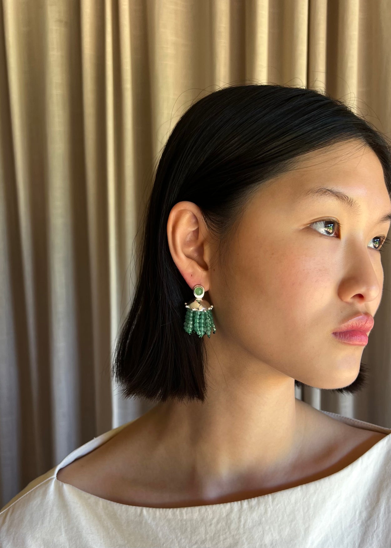 Green Agate and Aventurine Fringe Cupola Earrings