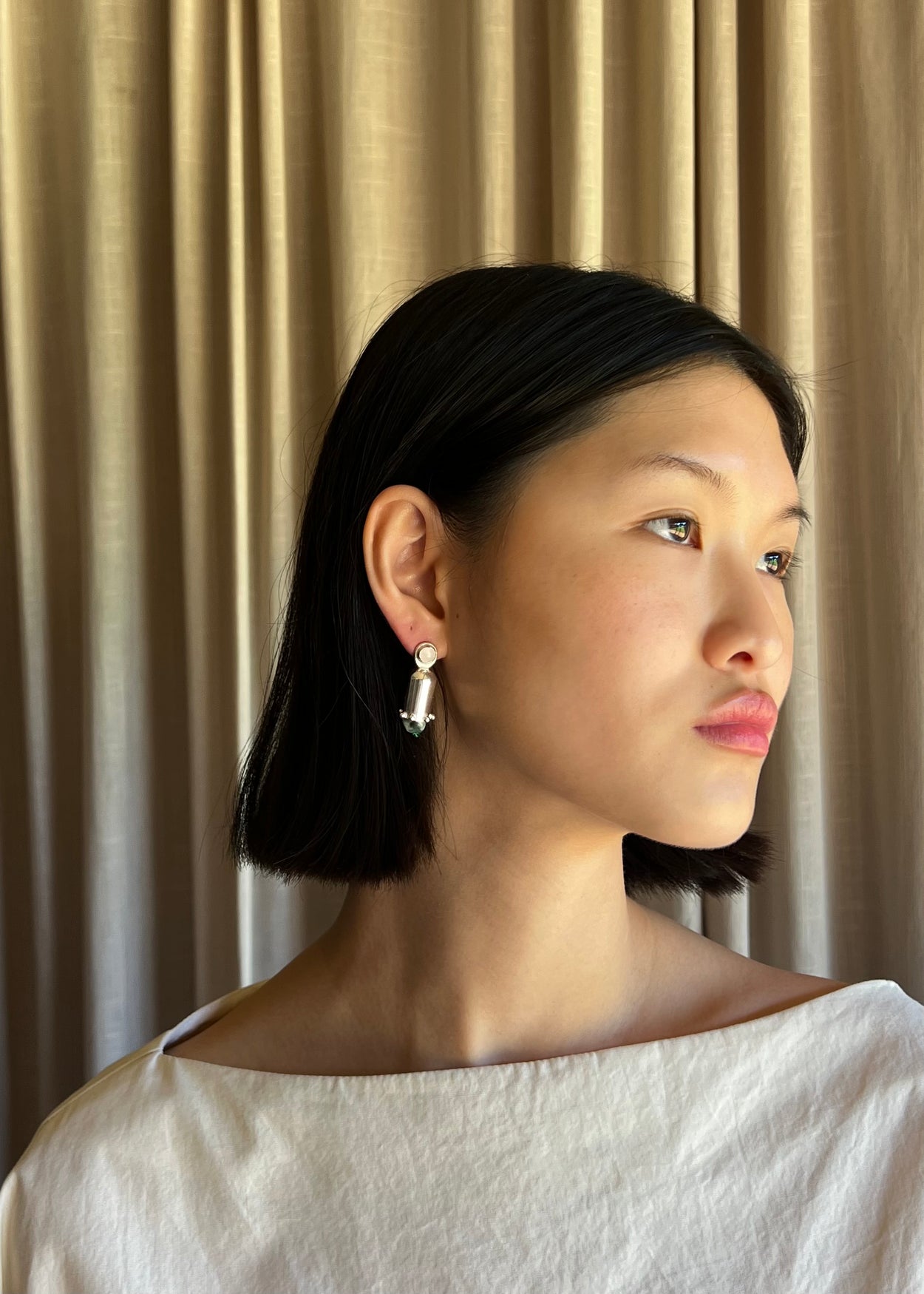 Rose Quartz Cylindrical Bullet Earrings