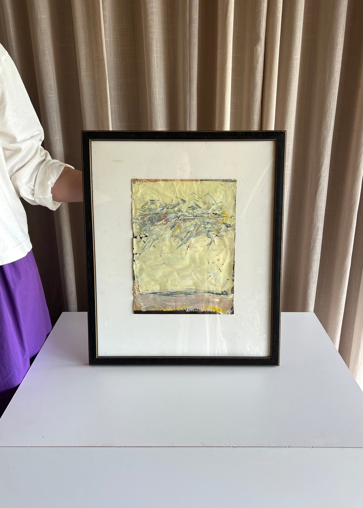 Pale Yellow Oil on Canvas, Framed