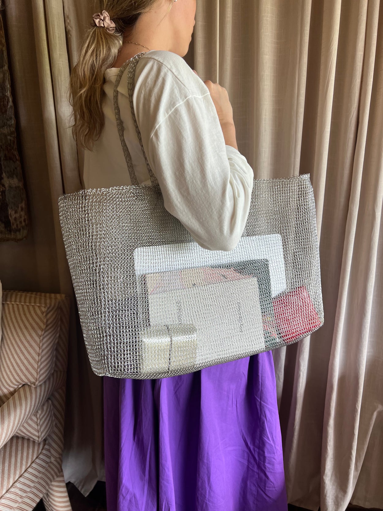 Large Handwoven Metal Tote