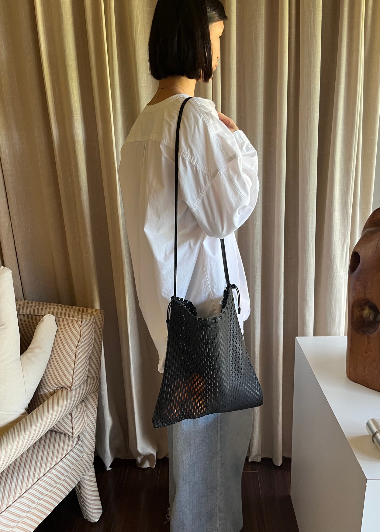 Leather Net Shoulder Bag