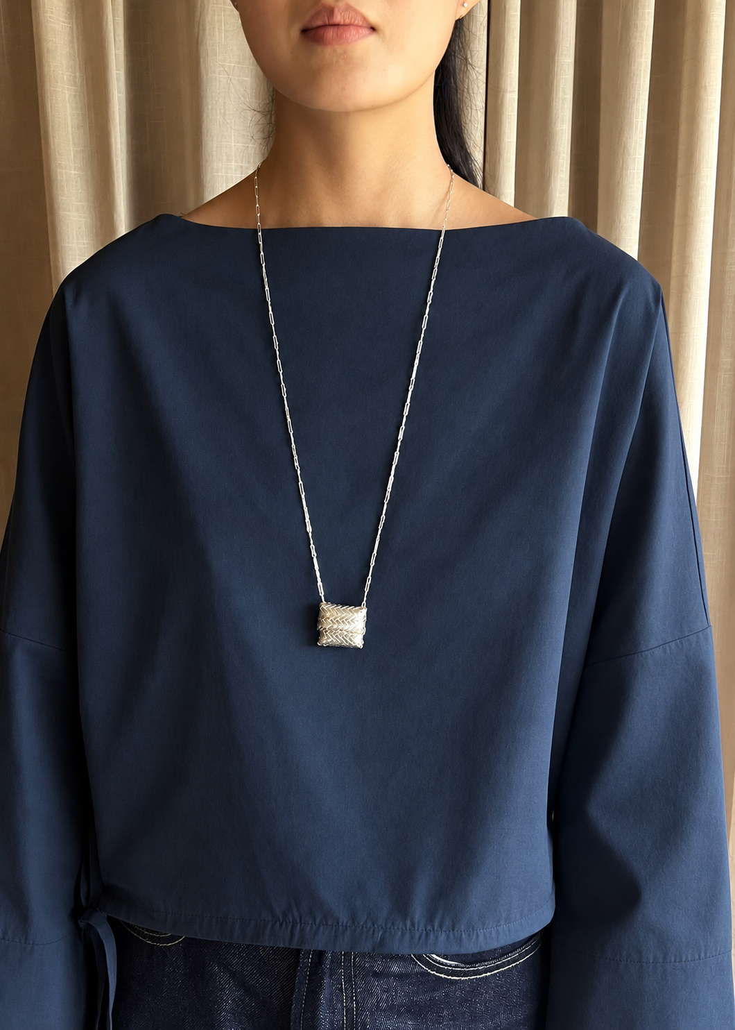Petite Woven Sterling Box Necklace