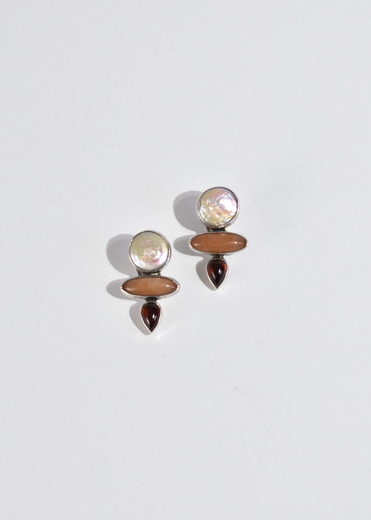 Pearl Sunstone Garnet Earrings