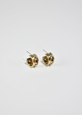 Gold Garnet Hoop Earrings